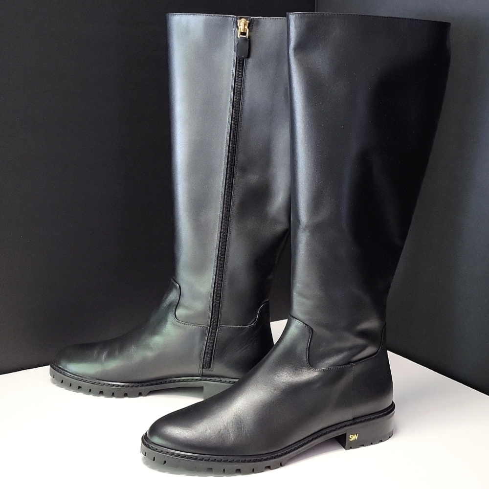 NIB$795 STUART WEITZMAN City Leather Knee-High Riding SW Logo Boots 9 - Picture 4 of 14